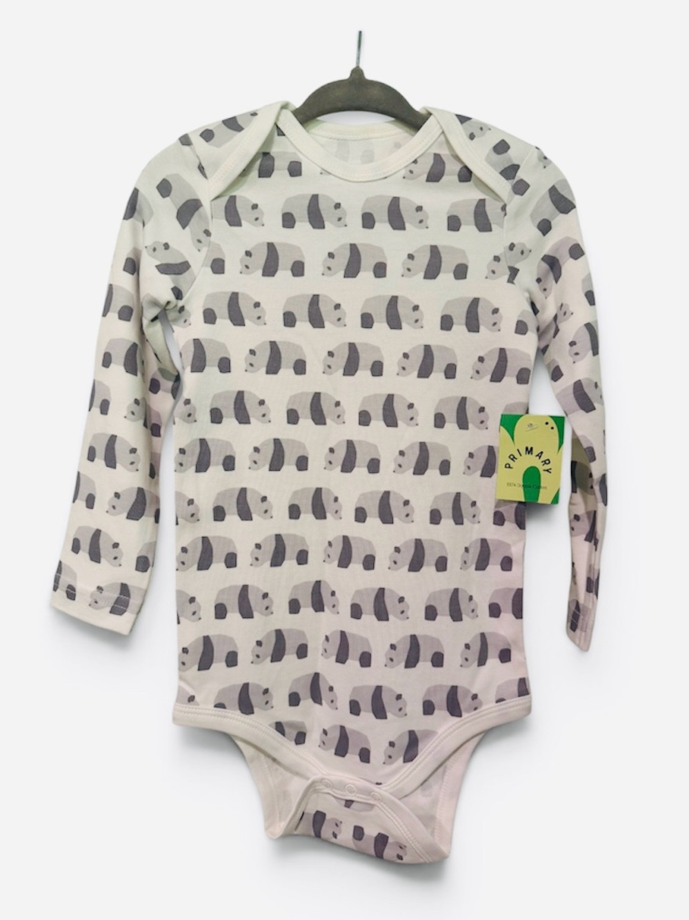 Primary Panda Print Long-Sleeve One-Piece Organic Cotton Bodysuit